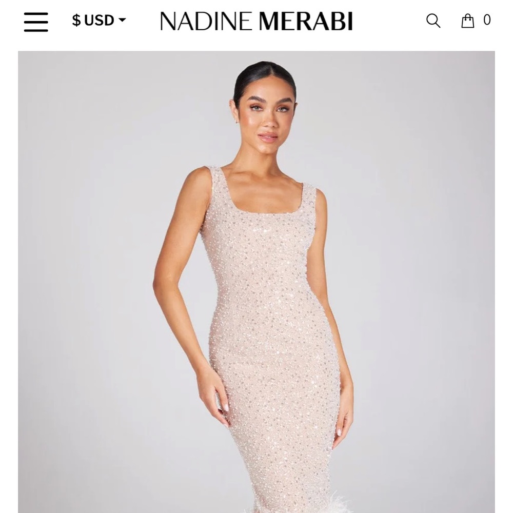 NADINE MERABI - Lulu White Feather Embellished Dress